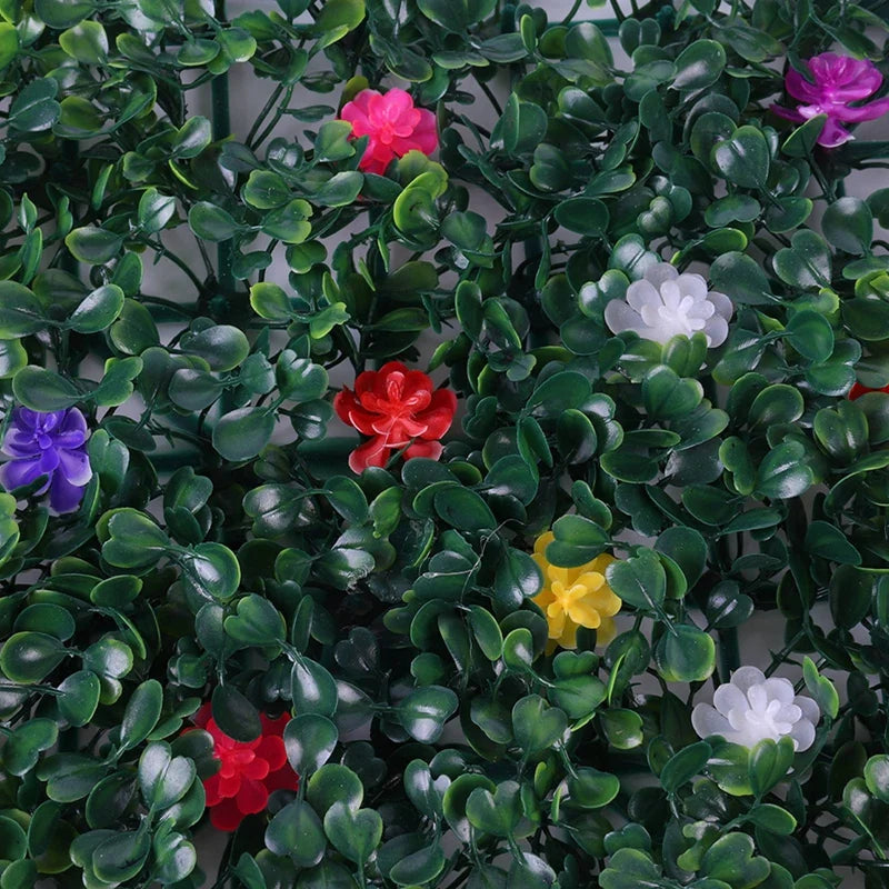 4PCS Artificial Green Wall Background Decoration Simulated Green Wall Background Decor 25cm Milan 81 Grass Head with 15 Flowers