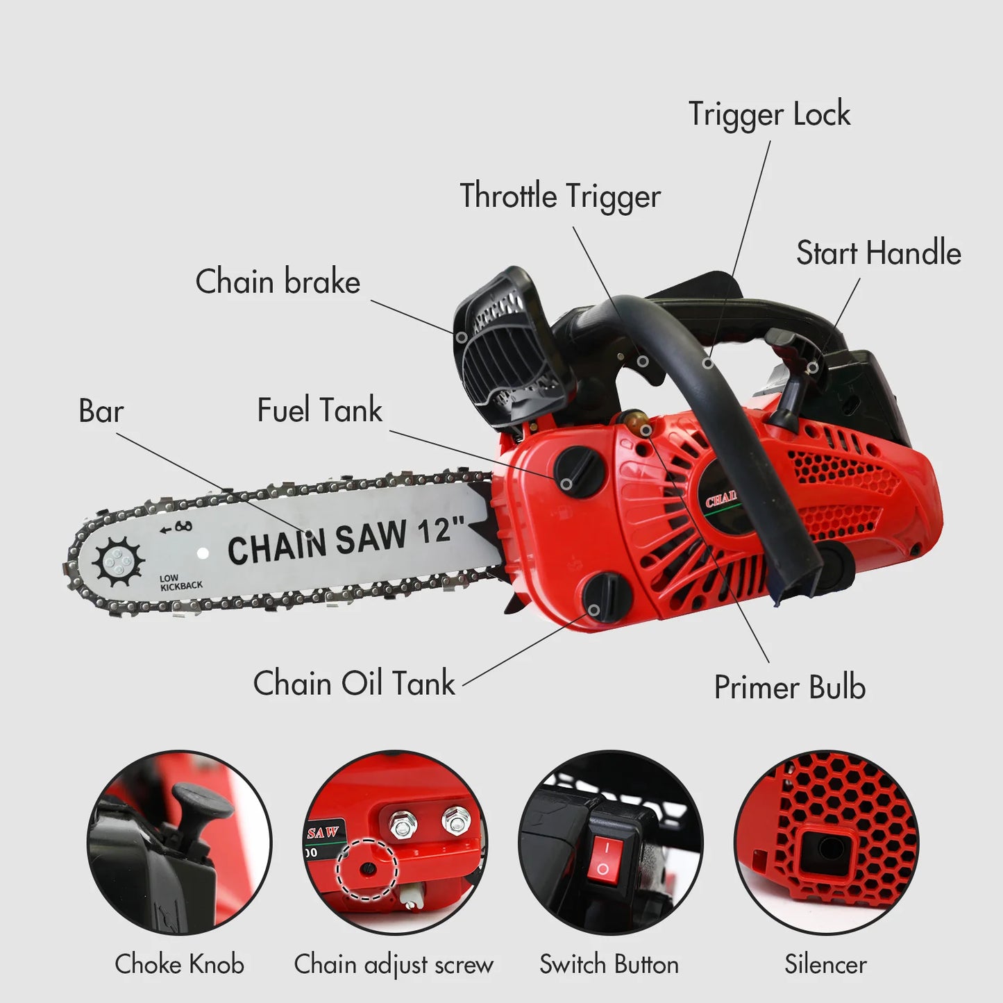 Lightweight Portable Chain Saws Gasoline Chain Saws  Small Chain Saws 12 inches for Tree Wood Branch Cutting Farm Garden Ranch