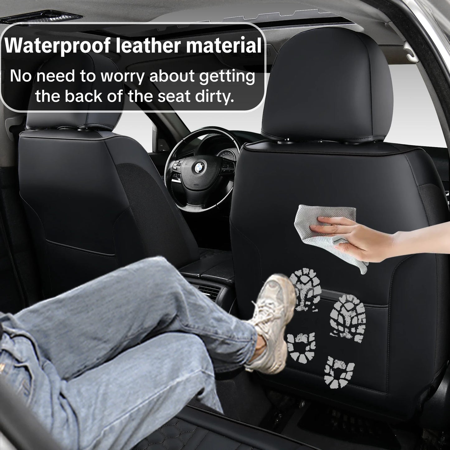 PU leather car seat cover, suitable for most 5-seat cars, split seat cover, waterproof and anti-fouling, easy installation,