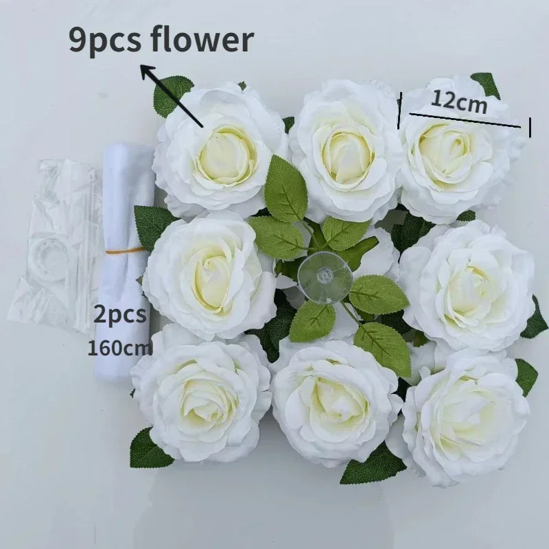 White Rose Artificial Flower for Wedding Car Decoration Bridal Car Decorations Door Handle Ribbons Silk Flower 11pcs Flowers