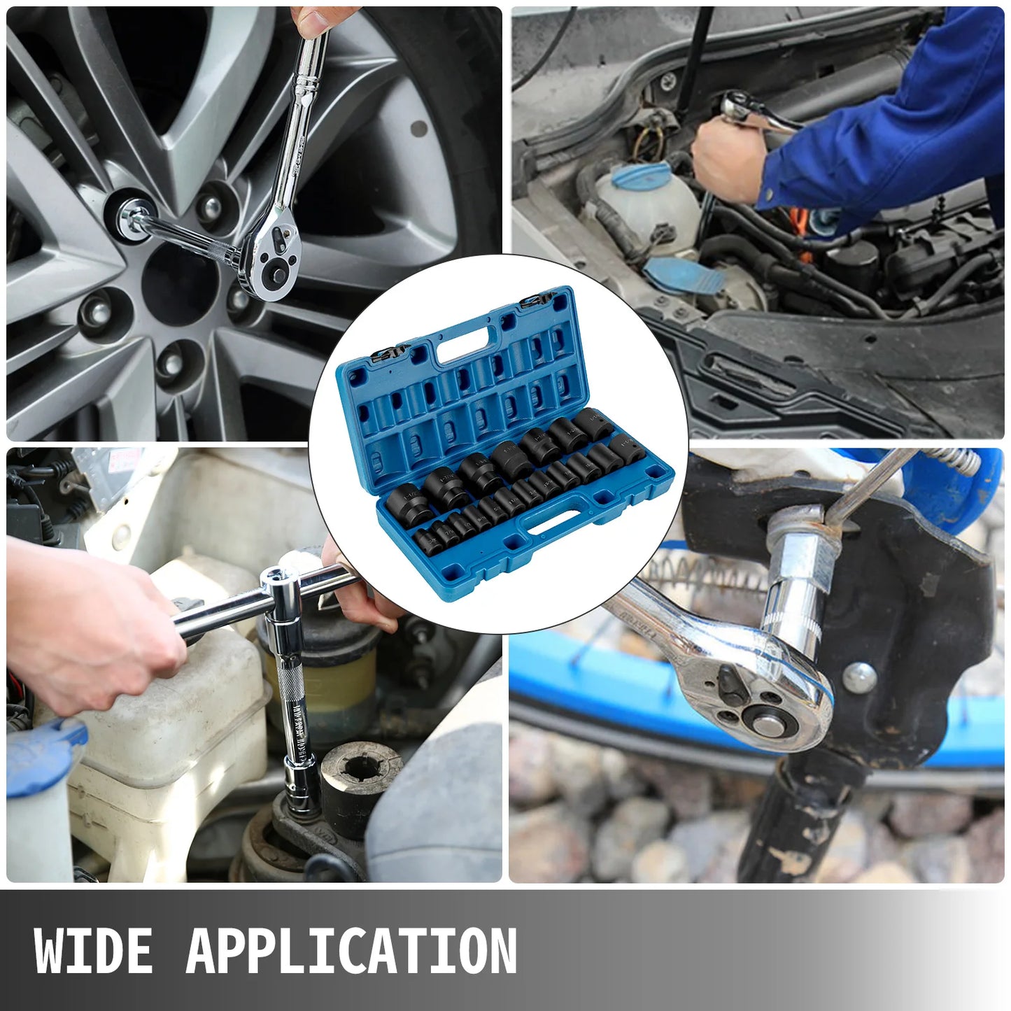 VEVOR Impact Socket Set 1/2 Inches 19 Piece Impact Sockets Standard Socket Assortment 1/2 Inches Drive Socket Set