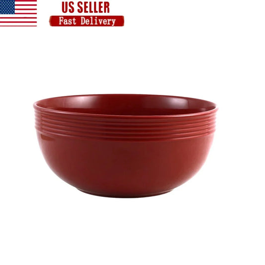 Stoneware Round 9 Inch Red Serving Bowl Dishwasher Microwave Safe Elegant Design Salad Soup Dessert Dish Durable Kitchenware
