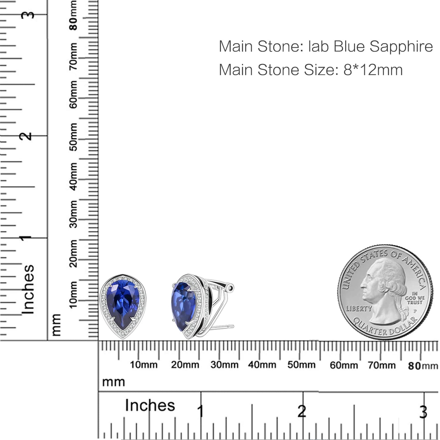 GEM'S BALLET Tiger Element Earrings Pear Shape 8x12mm Lab Blue Sapphire Stud Earrings in 925 Sterling Silver Gift For Her