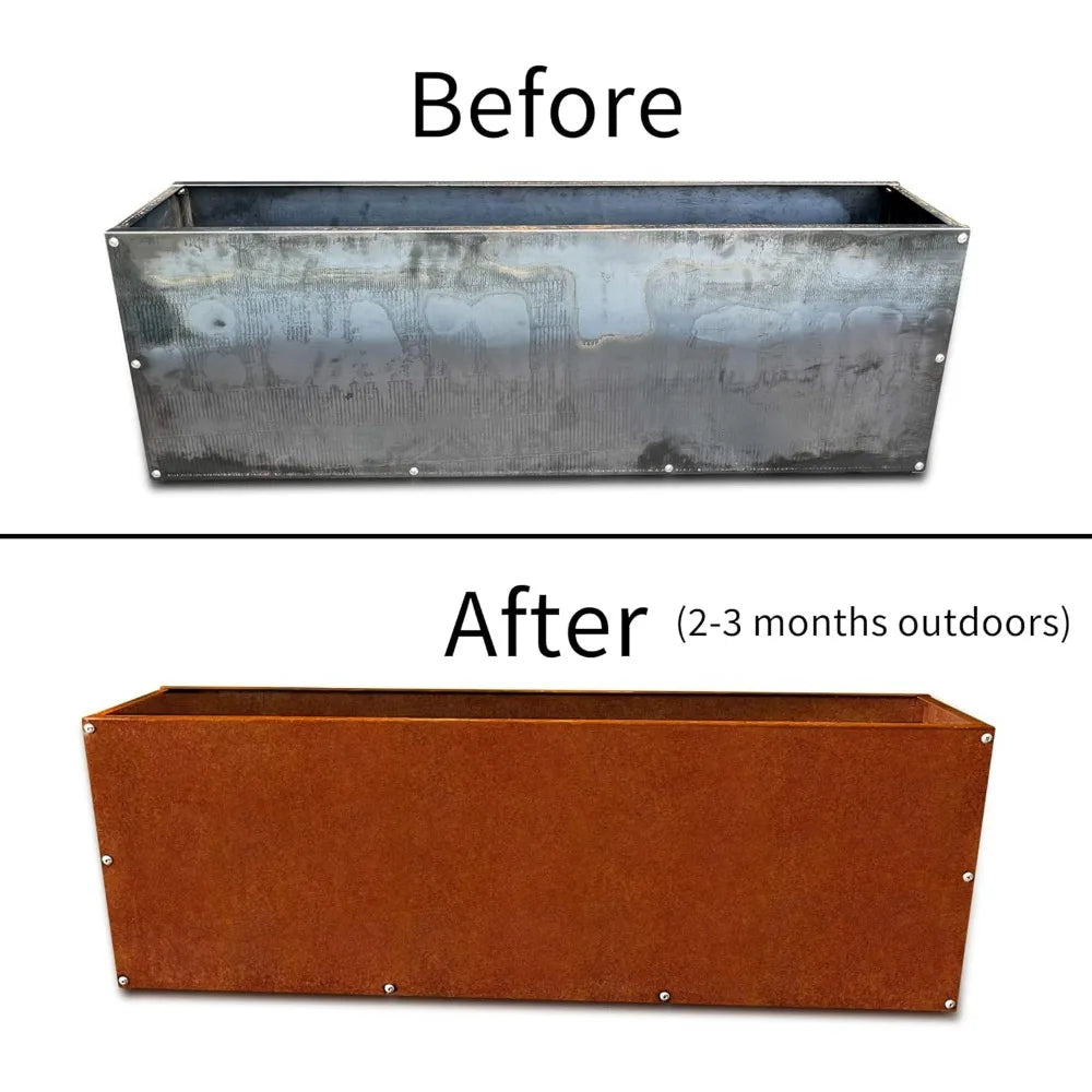 DIY CARTEL Corten Steel Rectangular Outdoor Planter Box, Rustic & Modern Farmhouse Design, Large Raised Metal Garden Bed for Com