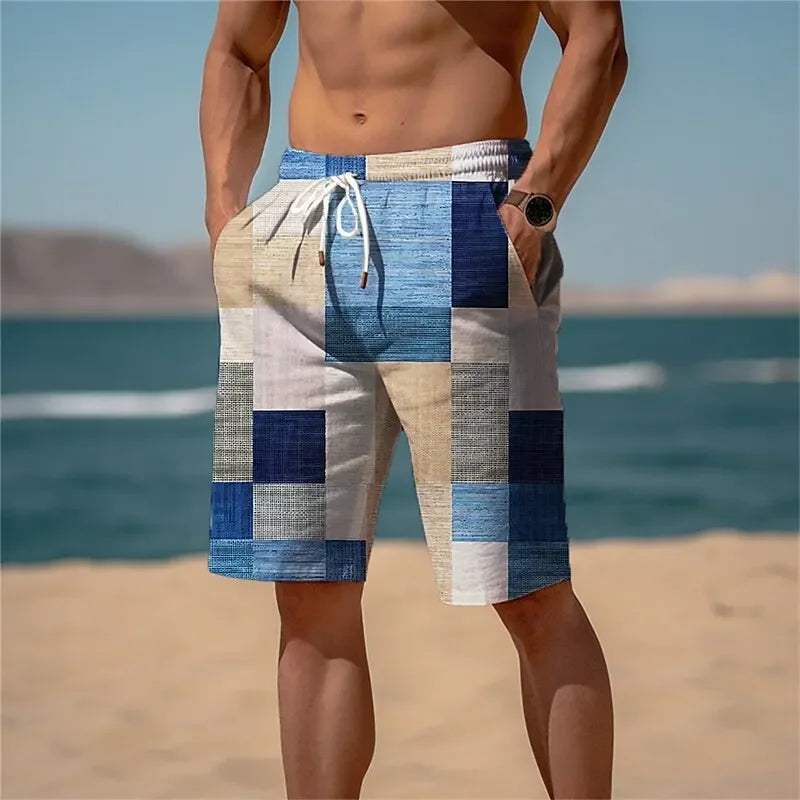 Summer Hawaiian Quick Dry Beach Shorts Plaid Trunks