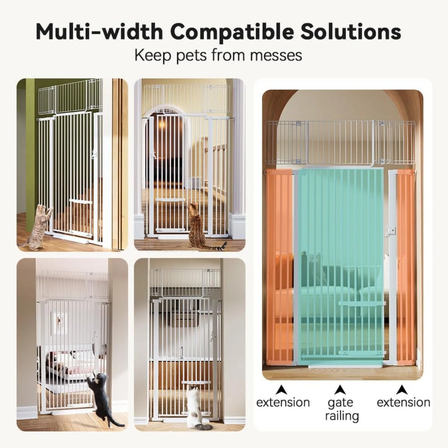 71" Extra Tall Pet Gate for Cats, 29.5-40.6" Extra Wide  Adjustable Cat Door, Prsure Mounted Easy Walk Through Gate