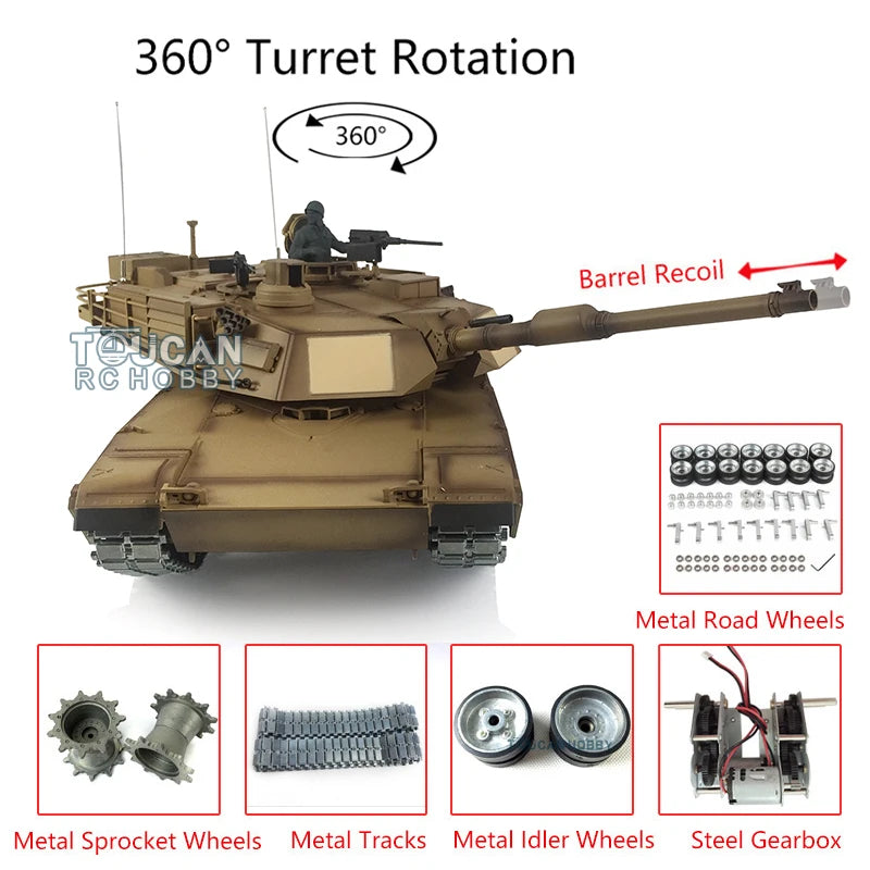 US Stock 1/16 Heng Long 7.0 Customize Abrams Tank RC Remote 3918 360° Turret Barrel Recoil TH17803