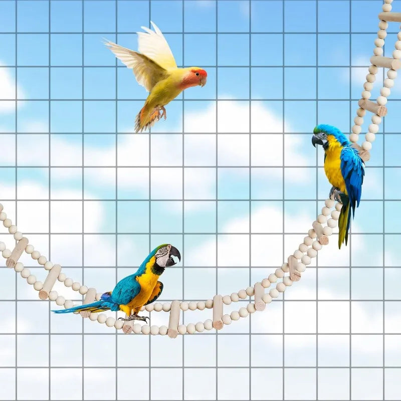 Wooden Bird & Hamster Ladder Bridge, 28-Step Climbing Toy for Parrots, Rats, Squirrels, Parakeets