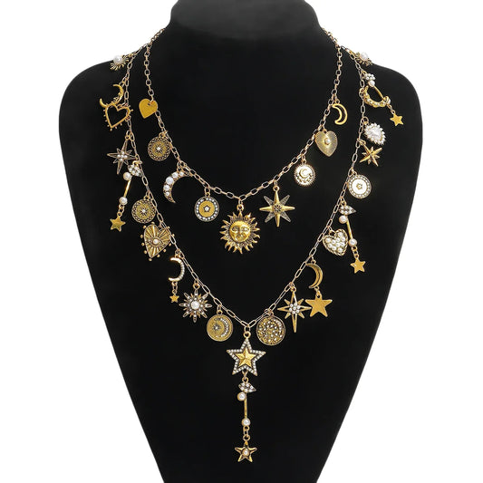 Trendy Double Layer Sun Star Pendant Necklace For Women Ancient Greek Style Lucky Exquisite Jewelry Birthday Gift For Women