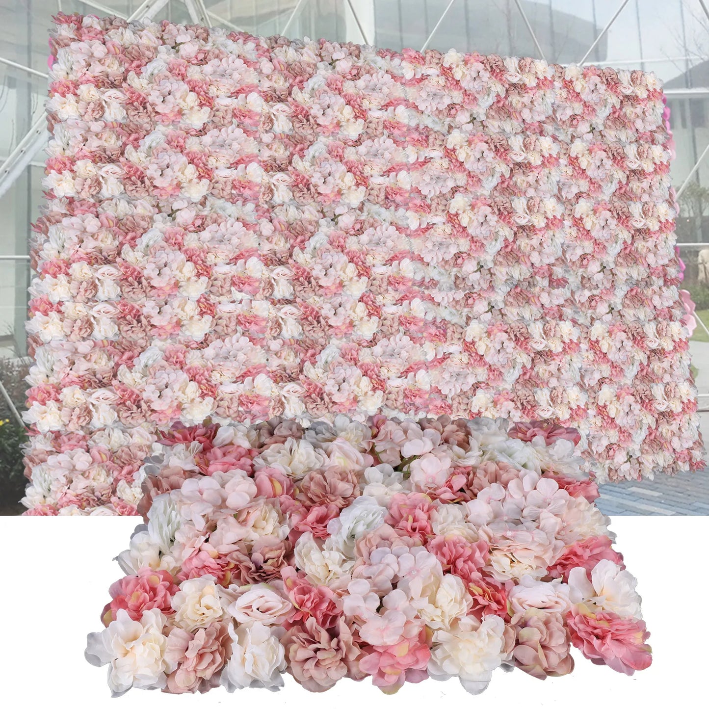 6pcs Artificial Flower Wall Panels 3D Flower Backdrop Flowers Curtain Outdoor Decoration Shopping Mall Window Photography Props