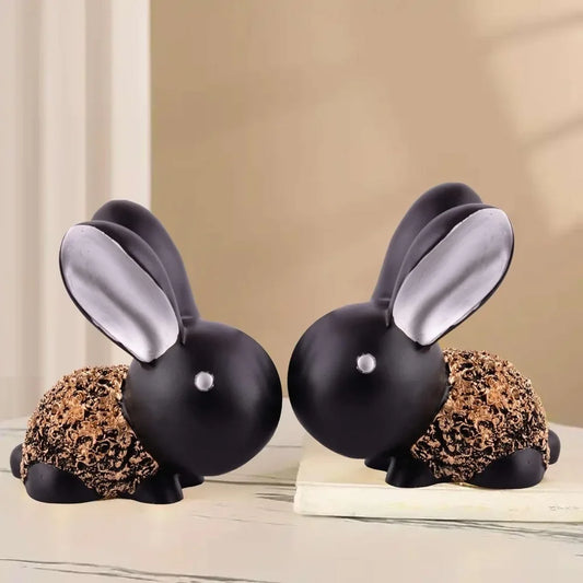 Art-Wheels_handicrafts Rabbit Cute Pair Statue for Home Decor Showpiece | Kids Room Decorative Showpiece (Black)