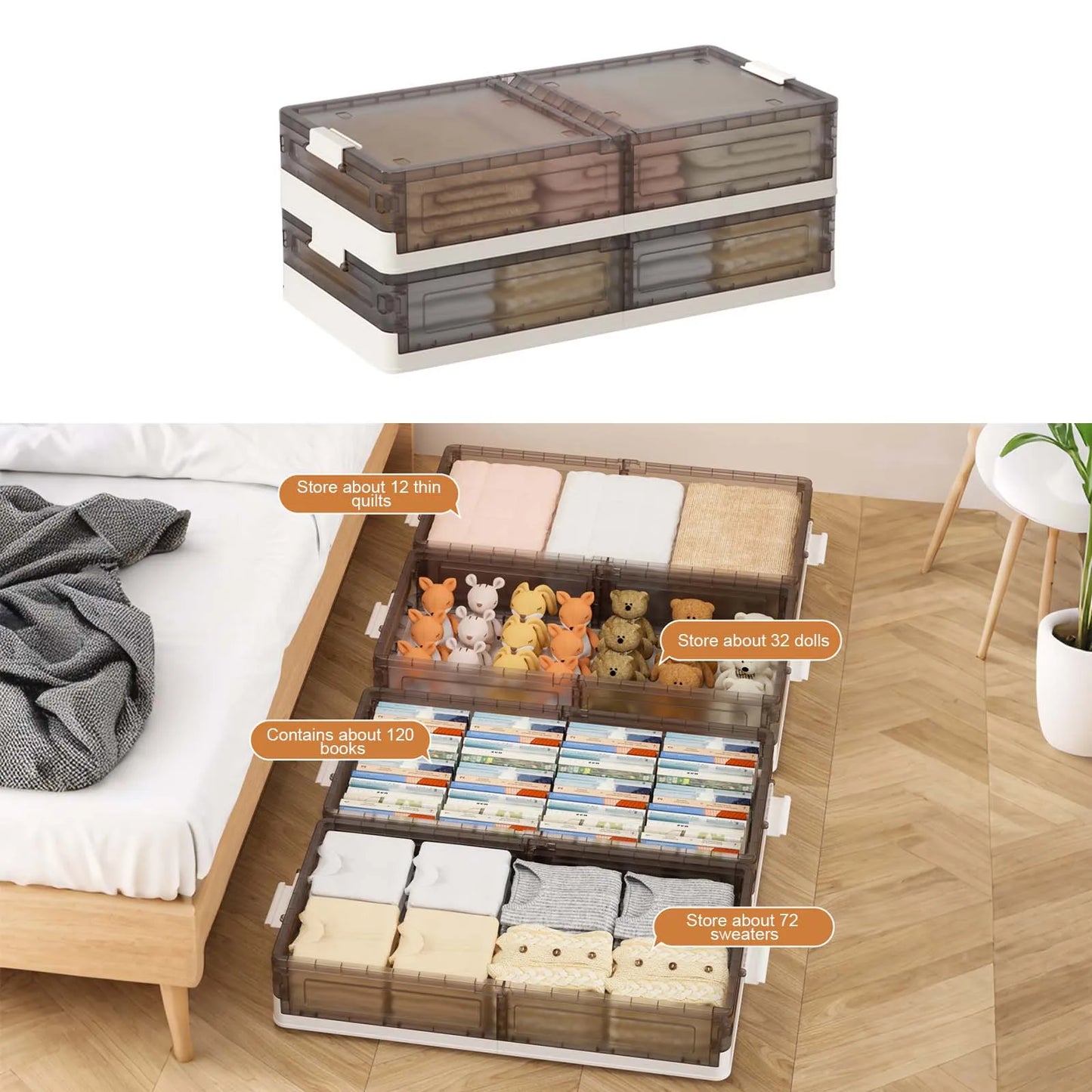 2pcs Under Bed Storage Box with Wheels Dust Proof Quilt Clothes Storage Bag Bedroom Toy Sundries Pulley Organizing Box