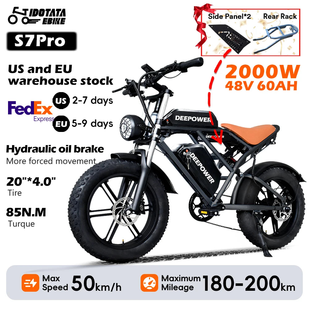 IDOTATA S7 Electric Bike for Adults 48V 60Ah Dual Battery 20 Inch 4.0 Fat Tires Snow Mountain E Bike 1000W Electric Bicycle