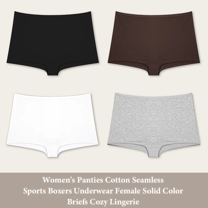 4PCS Women's Panties Cotton Seamless Sports Boxers Underwear Female Solid Color Briefs Cozy Lingerie Intimate Underpants XS-XL