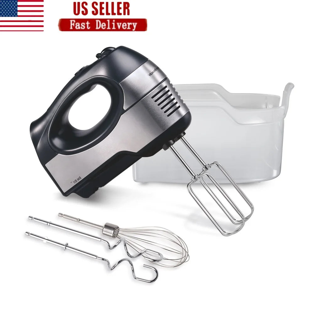 6 Speed Hand Mixer 300W Motor Includes 5 Attachments Bowl Rest Feature Dishwasher Safe QuickMix Beaters Whisk Dough Hooks