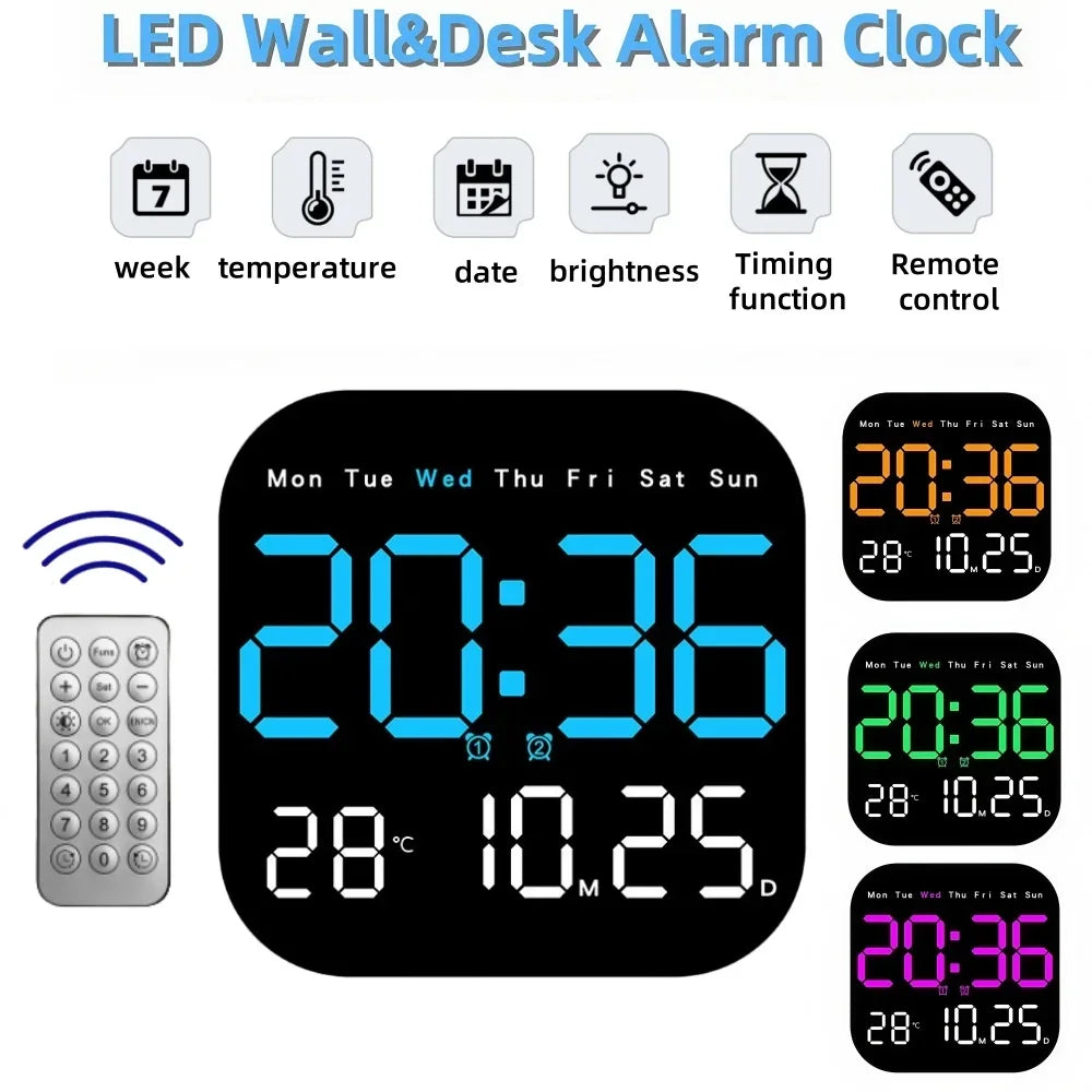 LED Digital Wall&Desk Alarm Clock –  Dimming/Date/Day of Week/Temp Display，Home Decorations Item,Battery or USB Powered
