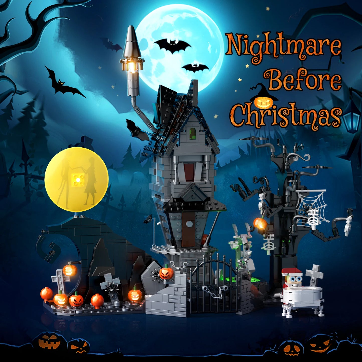 NEW Nightmares Before Christmas Haunted House Building Blocks Set Ideas Pumpkin Ghost Skeleton Hut Halloween Gifts（957PCS)