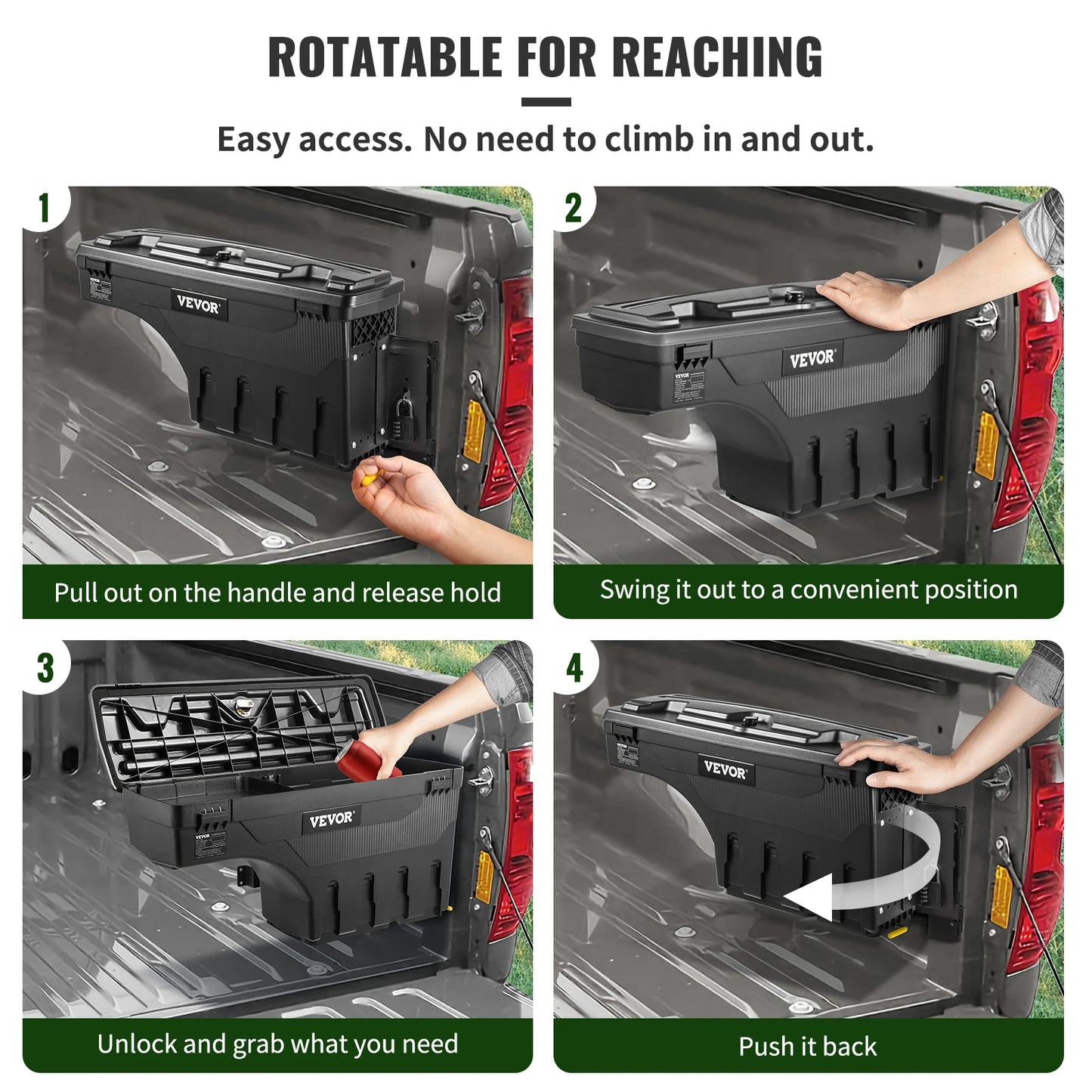 VEVOR Truck Bed Storage Box Passenger Side Lockable Lid Waterproof ABS Wheel Well with Password Padlock Tool Box for Oil Trucks