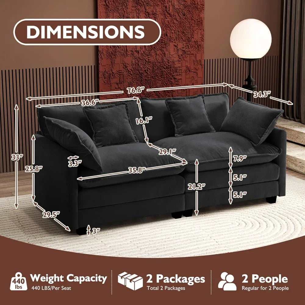 Modern 77" Sectional Loveseat Sofa, Comfortable 2-Seat Couch for Living Spaces and Apartments