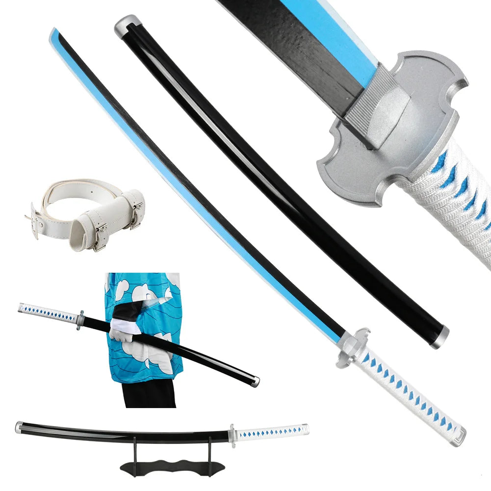 104cm Demon Slayer Katana Sword Kimetsu no Yaiba Wooden Cosplay Anime Weapon Sword Toy Katanas with Display Stand and Belt