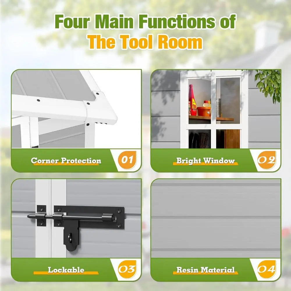 All-Weather Resin Outdoor Storage Shed - 6x4FT Tool Room with Floor for Garden, Backyard, and Pool Tools in Light Grey