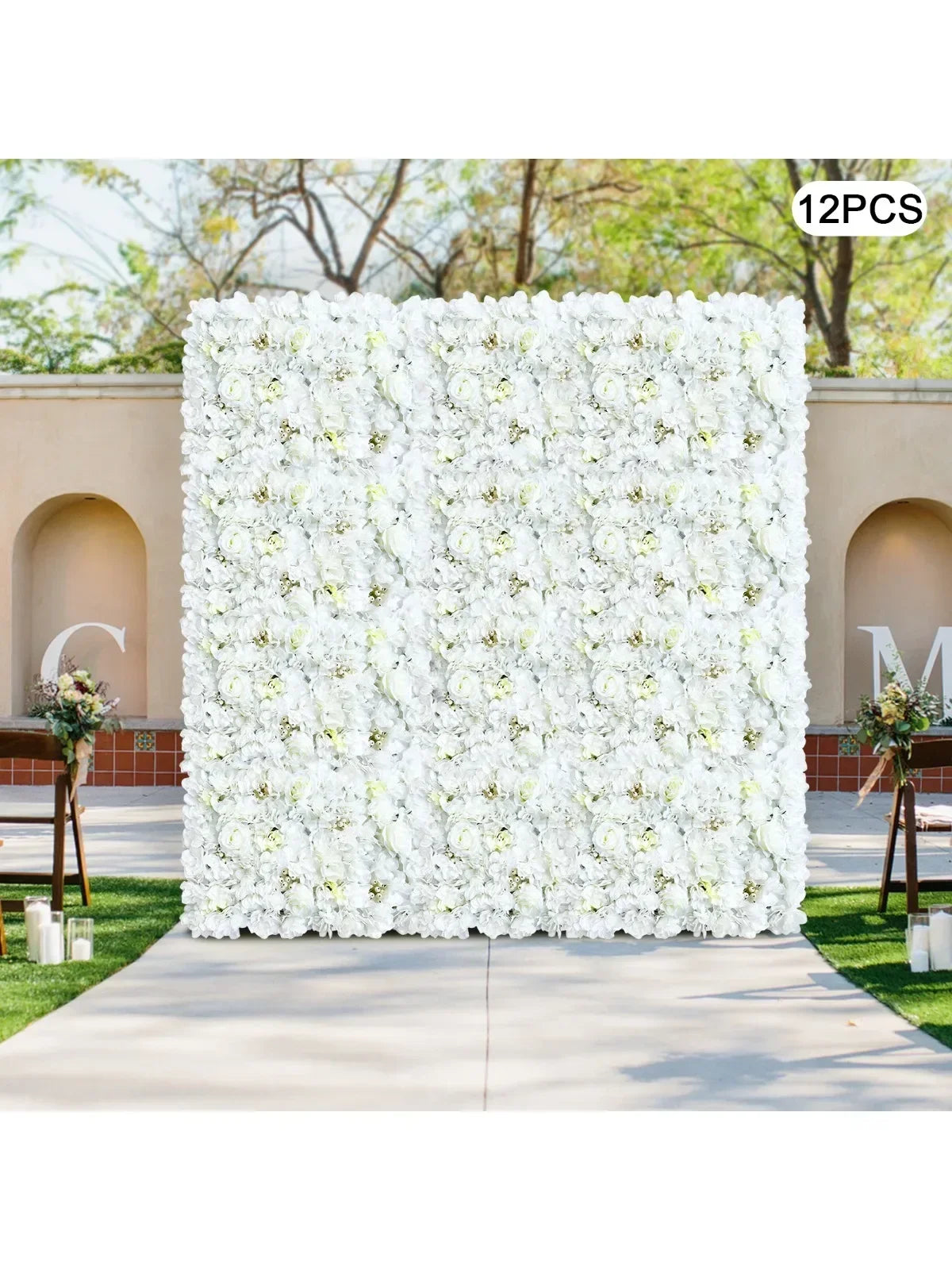 12 Pcs Romantic Silk Rose Panels, Artificial Flower Wall for Wedding Decor,Background Decoration for Photography