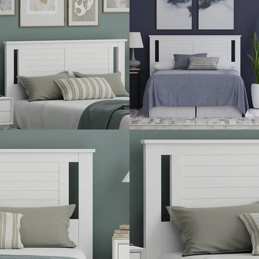 Modern Farmhouse Style White Full Headboard with Horizontal Grooves and Serene Poplar Wood Finish