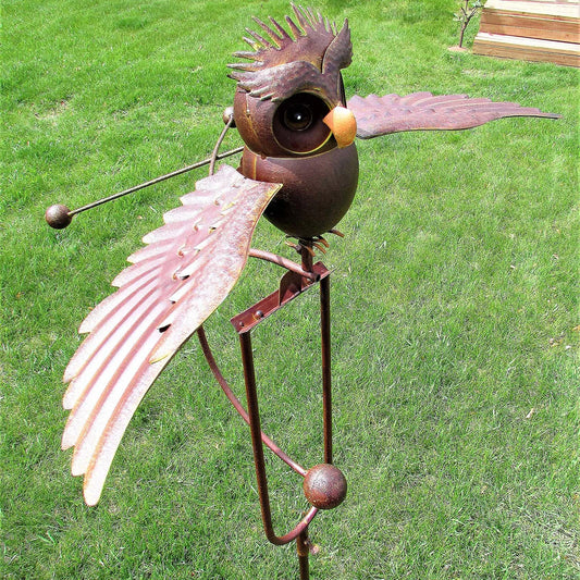 Flapping Metal Brown Gray Owl Yard Stake Rocking Wind Whirly Garden Art Garden Decoration Outdoor садовые фигуры для сада 1pcs
