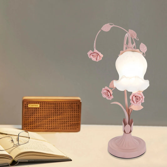 Modern Bedside Lamp, Flower Glass Table Lamp Stained Glass Flower Table Reading Lamps Nightstand Desk Lights with Switch
