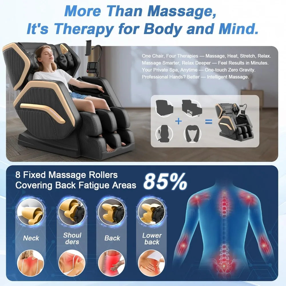Massage Chair Full Body, Zero Gravity Massage Chair 2025 for Back Fatigue with 10 Fixed Rollers, Airbags, Phone Controller