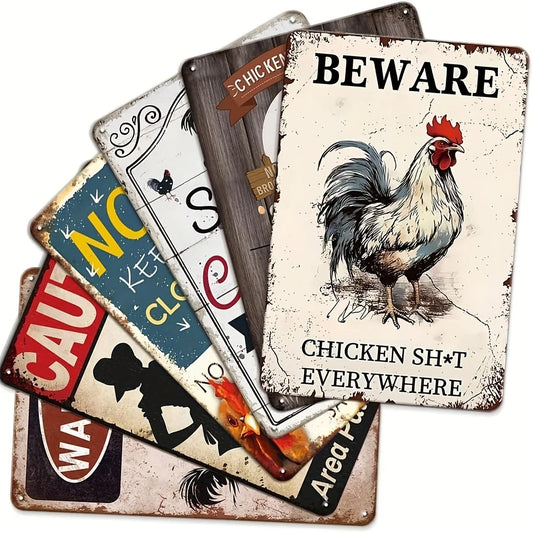 6pcs Funny Chicken Decor Vintage Metal Tin Sign Chicken Coop Accessories,8x12 Inch Chicken Decor Sign for Home,Farm,Garden,Yard