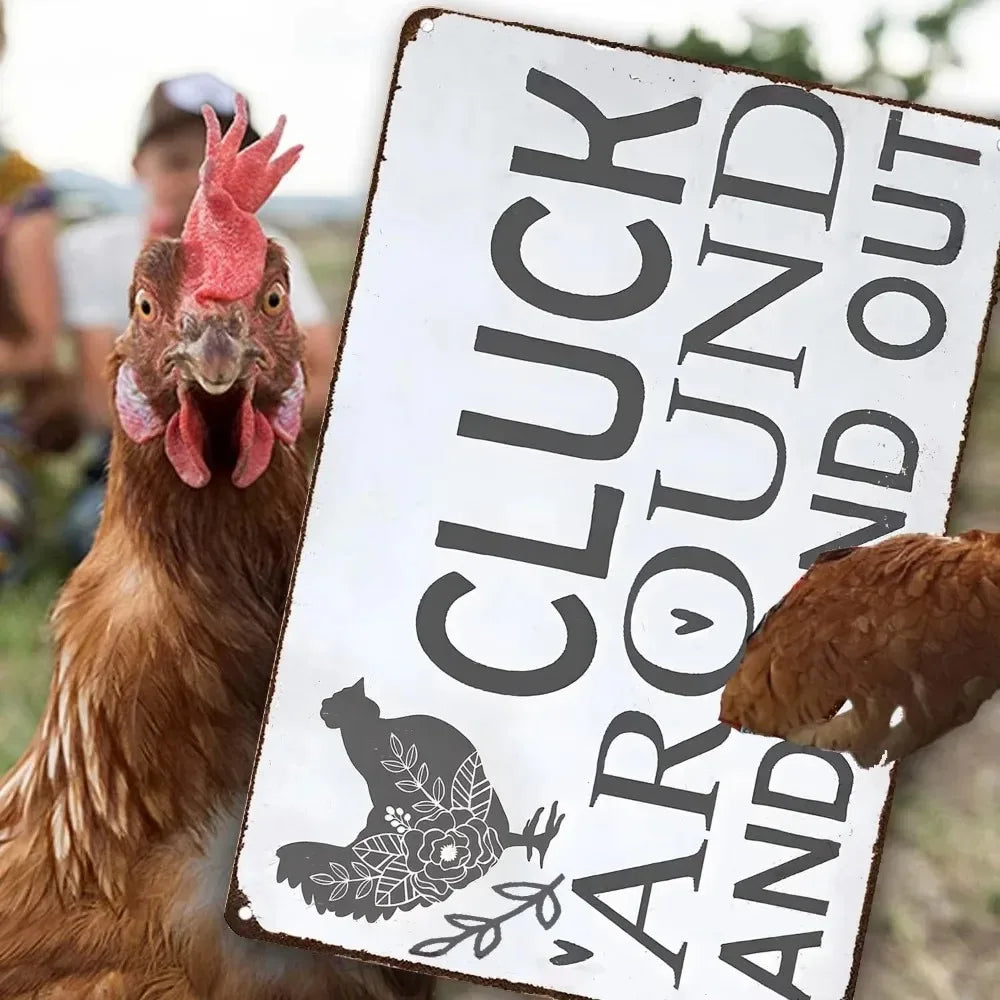 FarmLaughs Whimsical Chicken Sign | Funny Aluminum Decor | Farmhouse/Garden Wall Art | Rustic Aluminum, Chicken Yoga & Hen House
