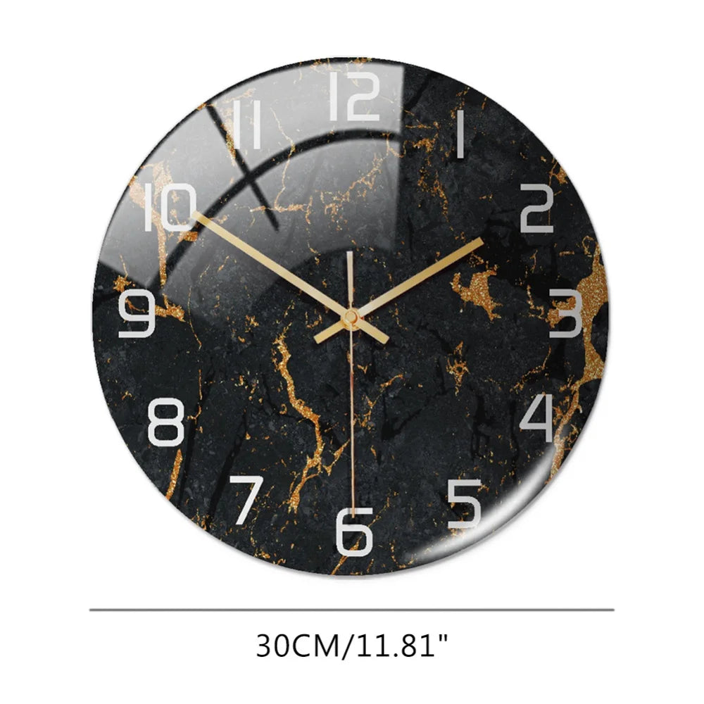 Luxury 3D Acrylic Black Gold Marble Pattern Wall Adhesive Clock Metal Needle Silent Clock Mechanism Modern Living Room Home Deco