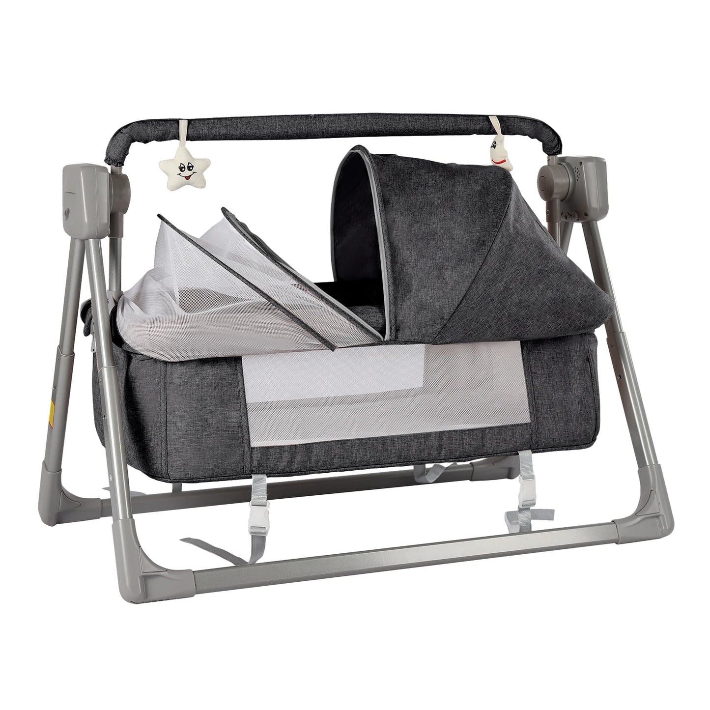 Gray/Khaki Electric Cradle Baby Swing Bed, Automatic Rocking Recliner Crib Basket, Music Remoter Control Sleeping Basket Cot