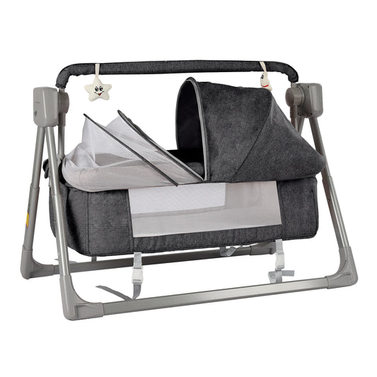 Gray/Khaki Electric Cradle Baby Swing Bed, Automatic Rocking Recliner Crib Basket, Music Remoter Control Sleeping Basket Cot