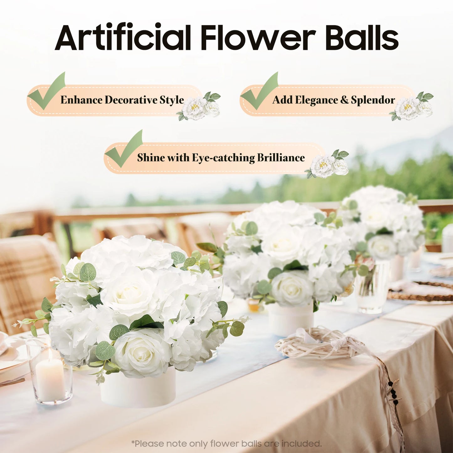 6PCS Artificial Flower Balls 34cm White Rose Wedding Table Centerpiece Decor