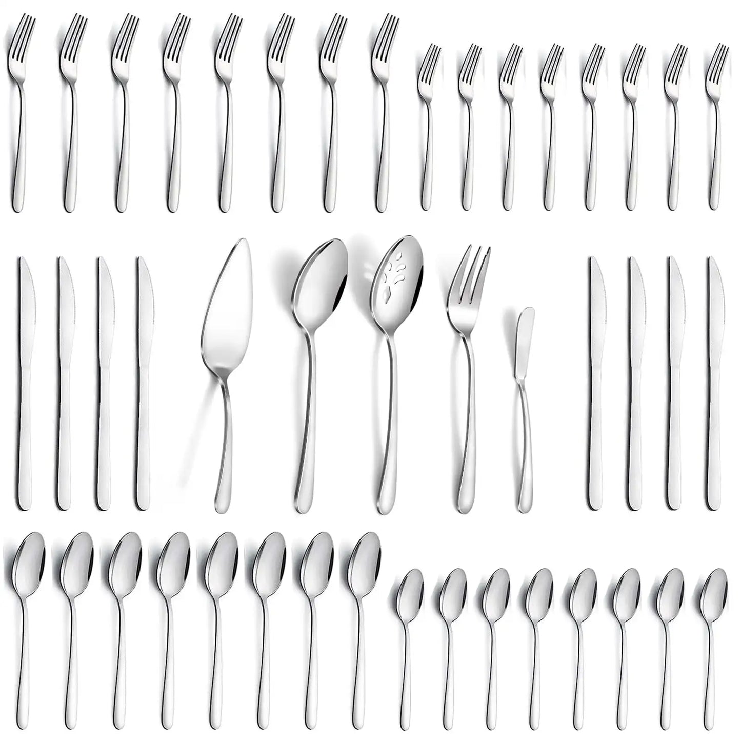 65 Pcs Silverware Set with Serving Set for 12, Stainless Steel Flatware Cutlery Set Contains 5 Pcs Serving Set, for Home