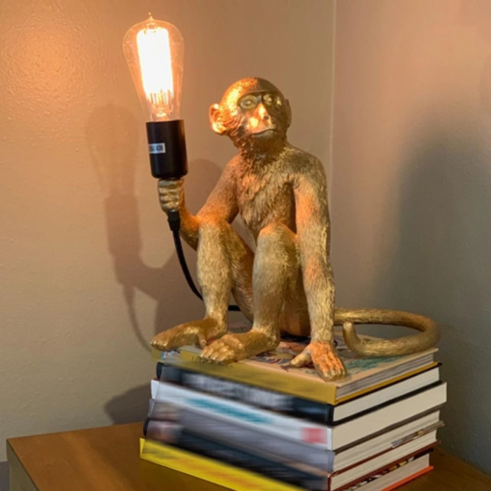 Resin Monkey Table Lamp Sitting Monkey Light Indoor Table Light Fixture Decor