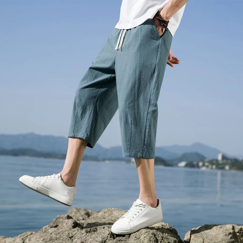 Men's Summer Linen Cotton Shorts Lightweight Casual Beach