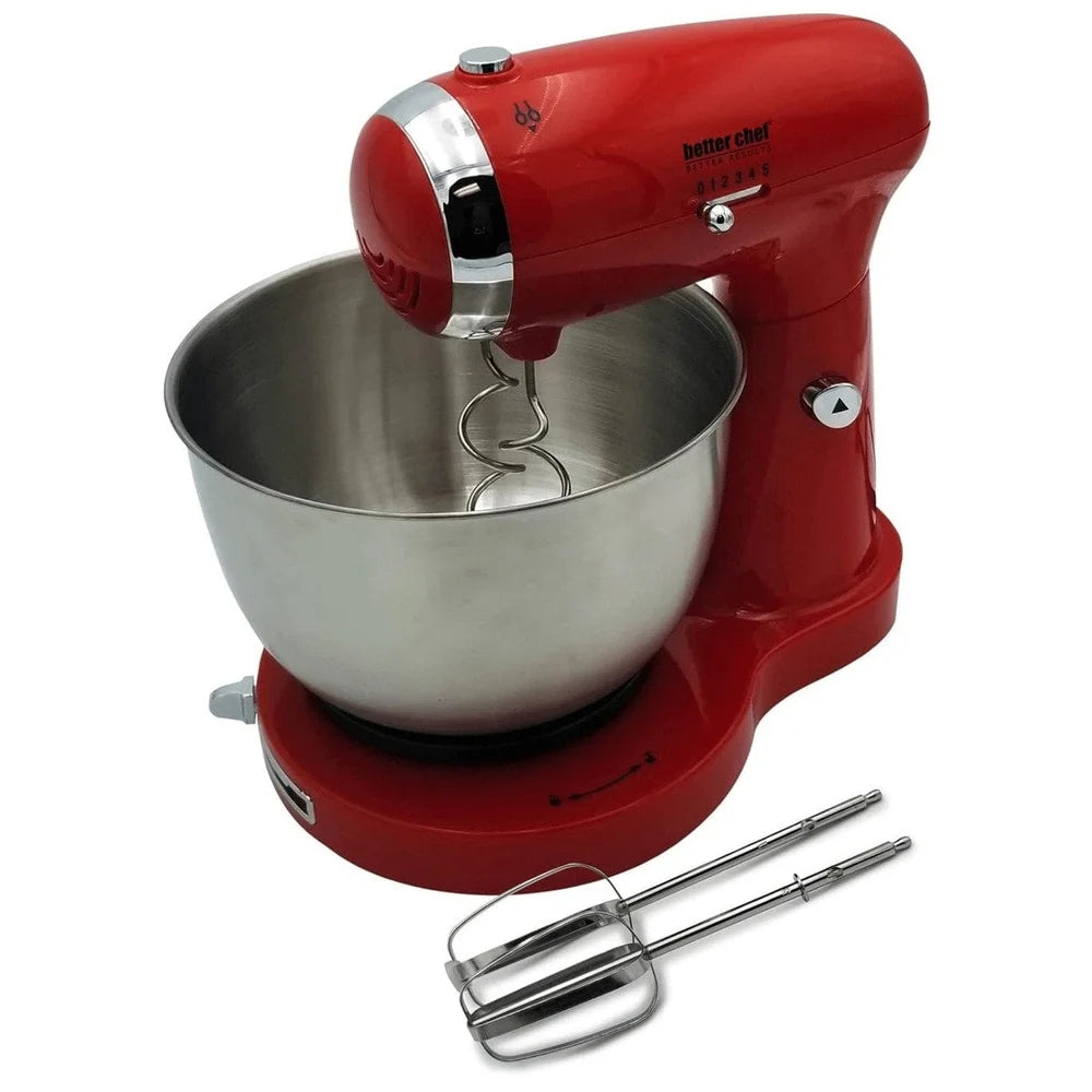 350W Stand Mixer with 3.5qt Stainless Steel Bowl Beaters Dough Hooks 5 Speed Settings Compact Design Dishwasher Safe Accessories
