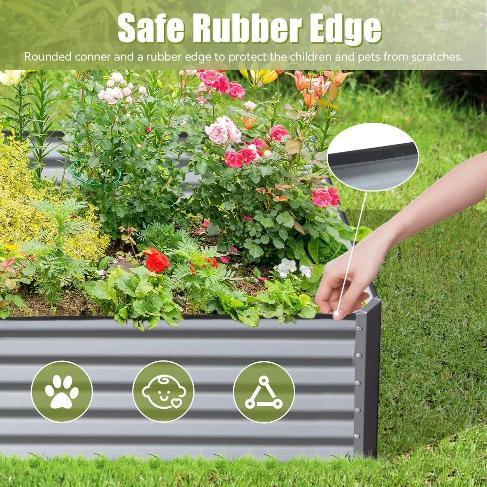 Galvanized Raised Garden Bed, Large Metal Planter Box for Gardening Vegetables Fruits Flowers, Outdoor Planter Garden Boxes