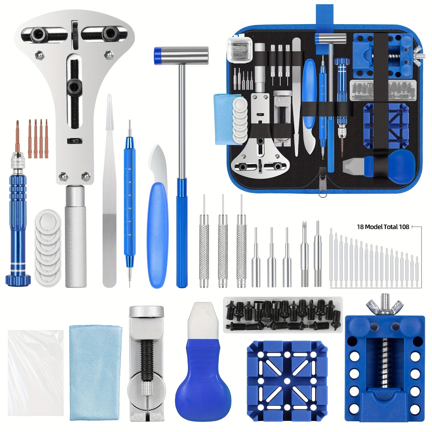 Watch Repair Kit 224Pcs Spring Bar Tools Battery Pro