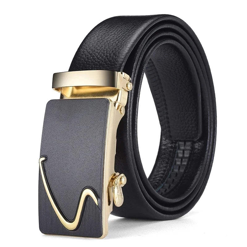 Men PU Leather Belt With Metal Buckle Luxury Business Style