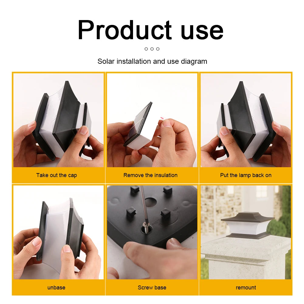 Solar Post Cap Light LED Fence Light Waterproof Solar Powered Post Light Decorative Garden Lamp for Garden Patio Porch
