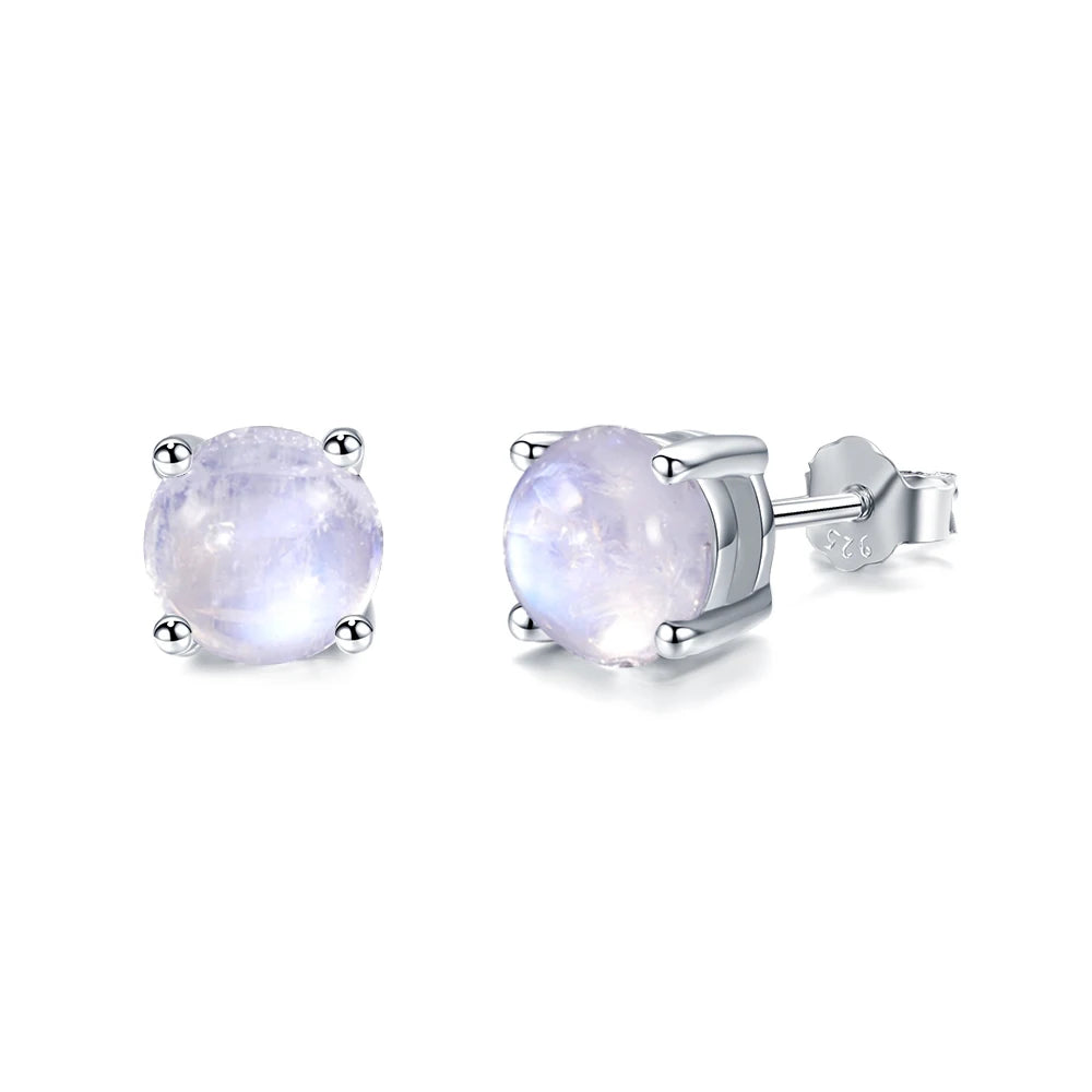 GEM'S BALLET June Birthstone 5mm Natural Milky Blue Moonstone Studs Earrings in 925 Sterling Silver Gemstone Handmade Jewelry