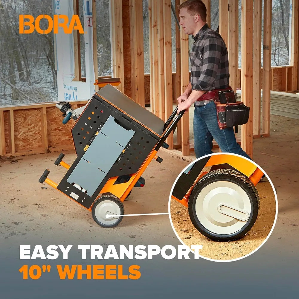 Bora Portamate Miter Saw Stand Work Station 400 Lbs Max Weight Portable Rolling Table Saw Stand Workbench with Folding Wing Exte