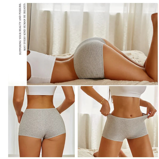 4PCS Women's Panties Cotton Seamless Sports Boxers Underwear Female Solid Color Briefs Cozy Lingerie Intimate Underpants XS-XL