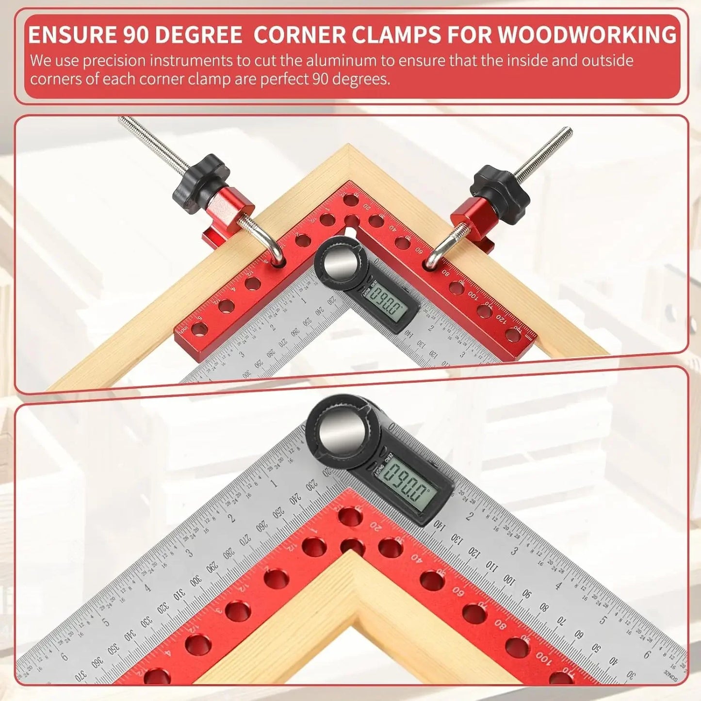 4Pack 5.5"x 5.5" 90° Corner Clamps, Aluminum Alloy Right Angle Clamps for Woodworking, Picture Frames, Cabinets