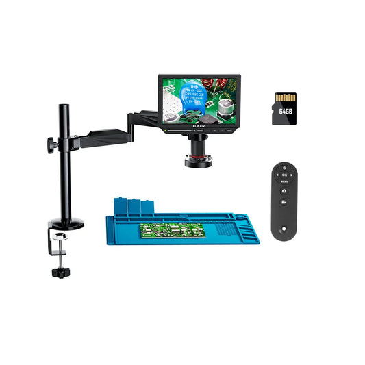 ELIKLIV EM4K Flex 2000X 4K Digital Microscope with Boom Arm 10.1" HDMI Soldering Microscope for Electronics Coin Jewelry View