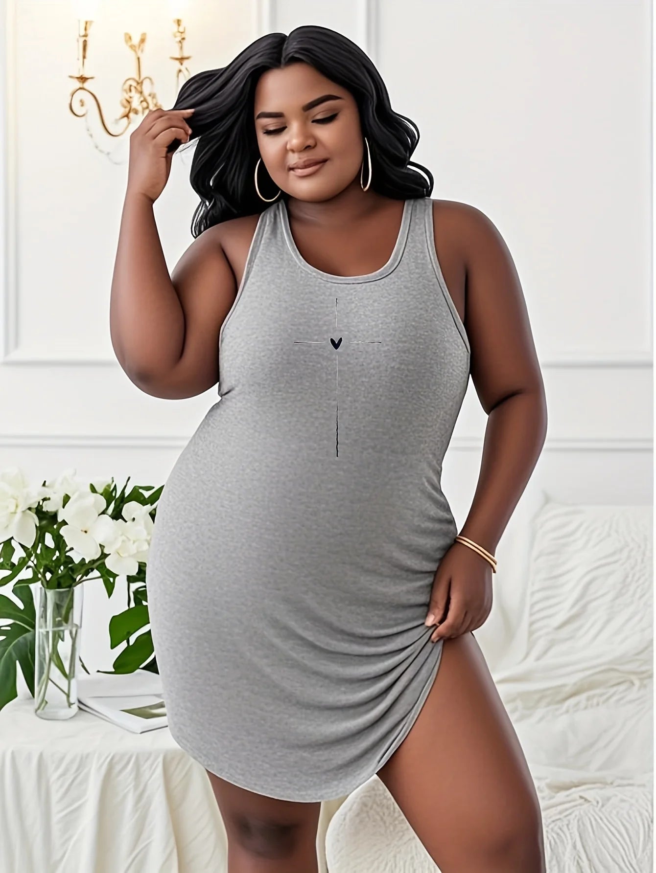 Lady Summer plus size White Dress With Simple Design printed t shirt dress White Dress With Simple Design